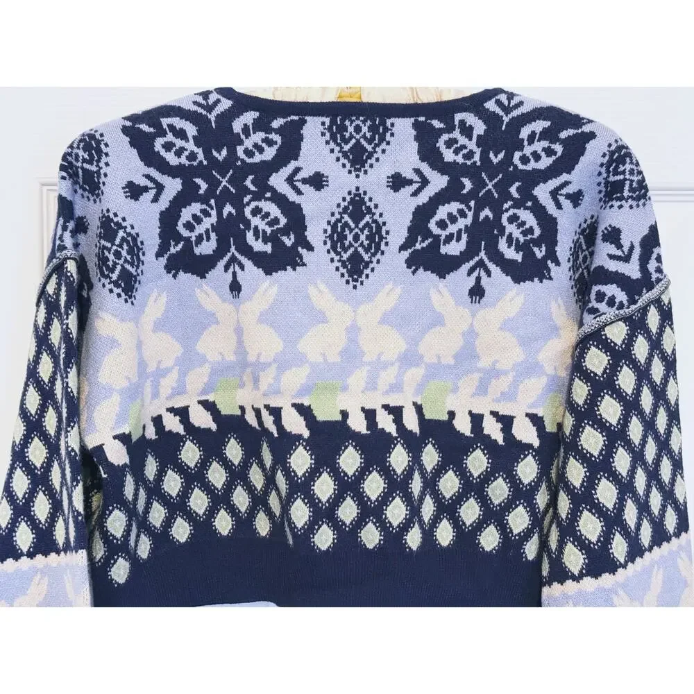 Free People Snow Bunny Knit SET Cardigan & Leggings XS Blue Lounge Nordic Indie